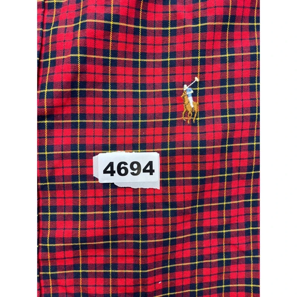 Polo Ralph Lauren Mens Slim Fit Plaid Button Down‎ Shirt Red Navy XL 4694